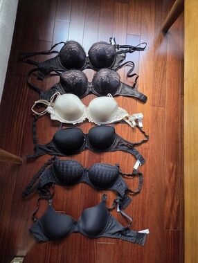 Marie Jo Bra Lot 6 Black Nude 32D Jane Tom Avero Junoo Lace Underwires Demi
